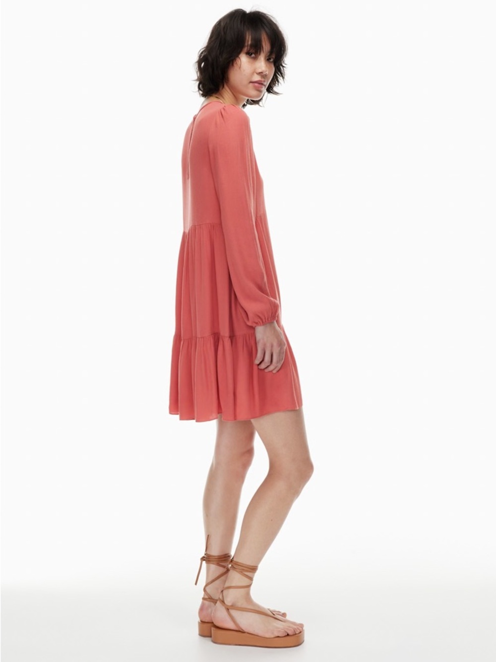Aritzia Wilfred ($110) Lambrusco Light Grey Tiered Mini Dress PTP 23” AS IS - Picture 3 of 14